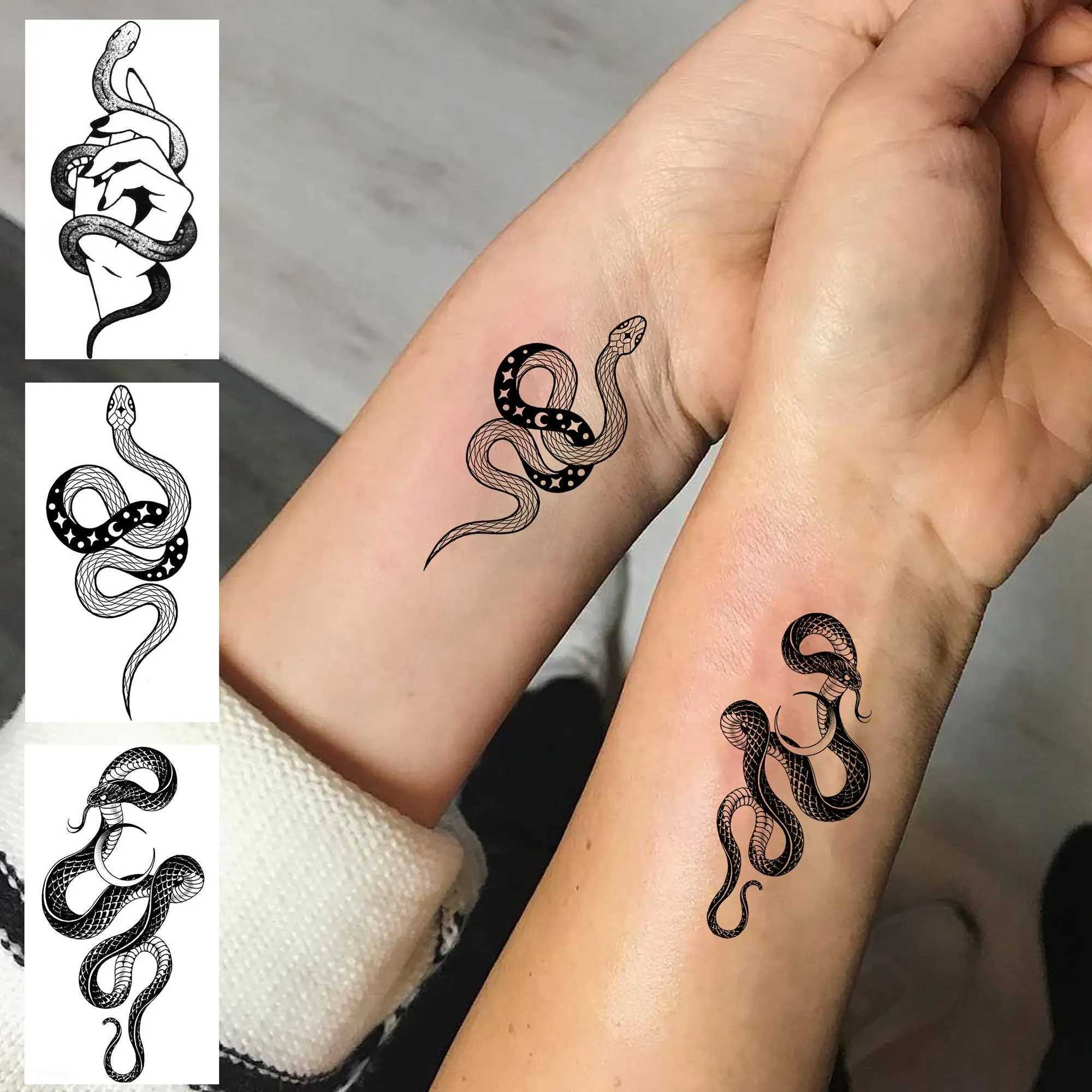 18 mini snake temporary tattoos suitable for men women neck prosthetic hand tattoo stickers DIY mini black snake holiday tattoo stickers W250410