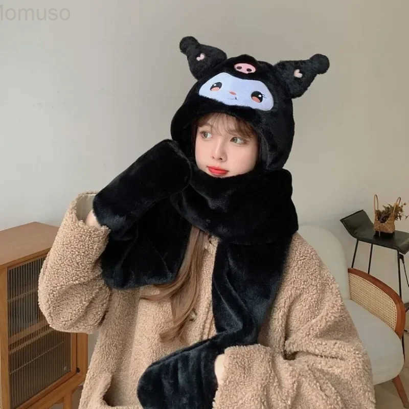 Sanrio Cinnamoroll My melody winter warm three-piece hat and scarf one-piece student cartoon cute Kuromi adult velvet hat holiday gift H251110