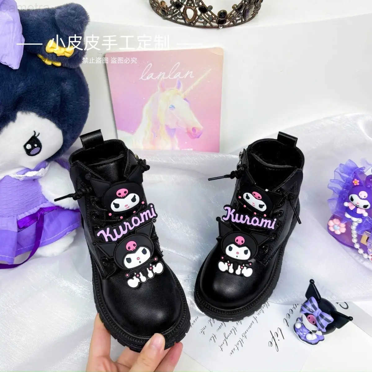Sanrio Kids Princess Shoes Cute Kuromi Soft Sole Girls Leather Boots Comfort Non-Slip Autumn Winter New Children Short Boots H2511101