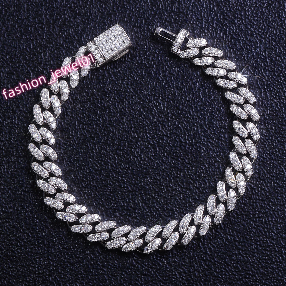 925 Silver Plated white gold Moissanite Cuban Bracelet necklace Wide 8mm Hip Hop Cuban Chains Fine Jewellery ice chain