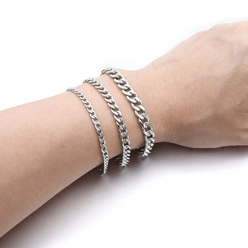 Fashion Stainless Steel Men Curb Cuban Chain Bracelet Women Bracelet On Hand For Couple Unisex Wrist Hand Jewelry Gift Party 250409