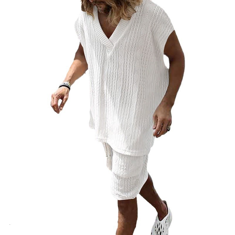 2024 Spring/Summer Large casual jacquard mens suit loose short sleeved T-shirt mens shorts set