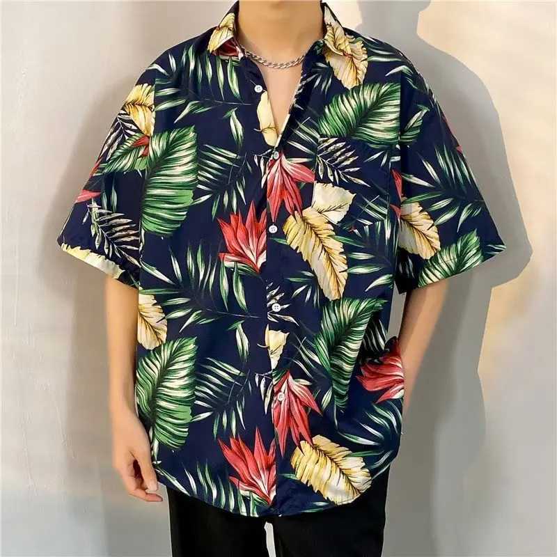 Mens short sleeved shirt with tropical print Hawaiian summer shirt large size beach party vacation casual clothing X250410