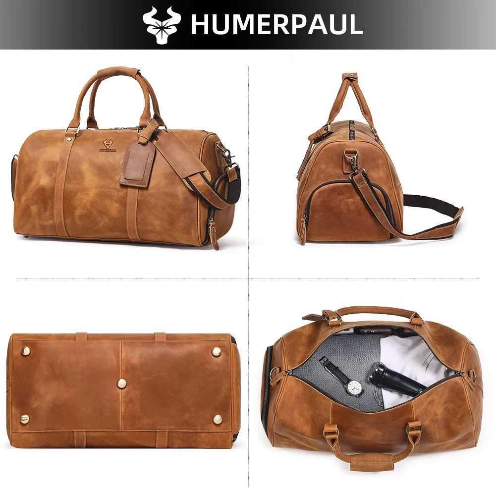 Mens Crazy Horse Leather Duffle Bag Large Capacity Travel Luggage Bag Fits 15 Laptop Shoes Durable Totes Bags for Business K251110