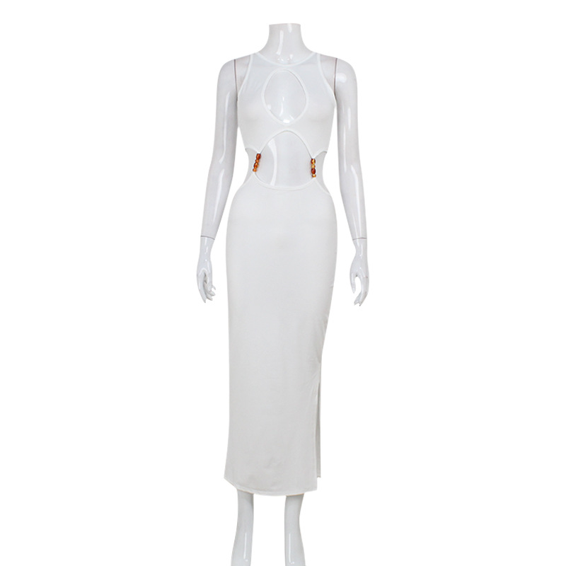 S46Trendy Hollow Back and Waist-Baring Women's Long Dress - Fashionable and Sexy Temperament Skirt