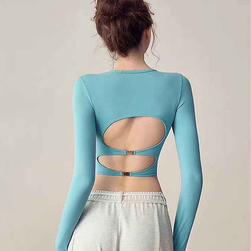 High end backless hollow long sleeved yoga sports top with padding quick drying and tight fitness T-shirt sexy yoga shirtXJ250410