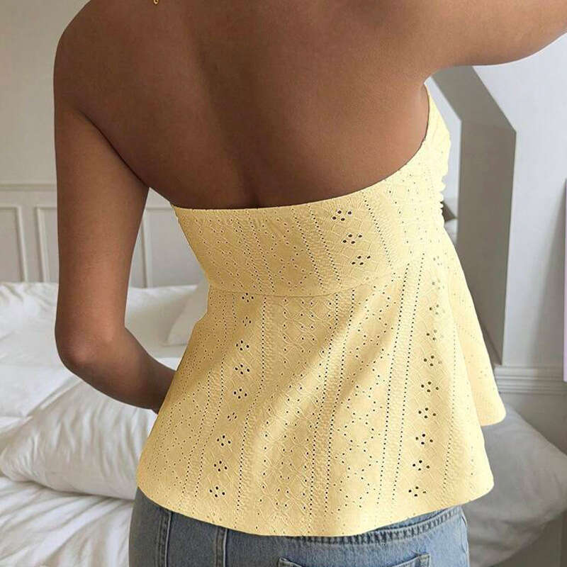 Cross-Border Amazon Sexy Hot Girl Slim Tube 2025 Summer Vacation Style European and American Sleeveless Jacquard Top Women's Clothing