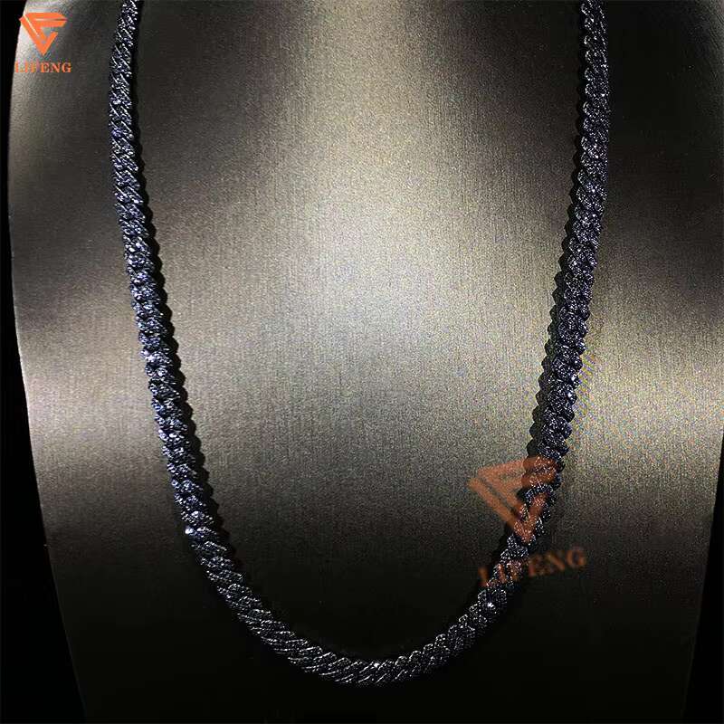 8mm Black Rhodium Mossanite Necklaces Custom VVS Diamonds Chains Iced Out 925 Silver Black Moissanite Cuban Link Chain for Men