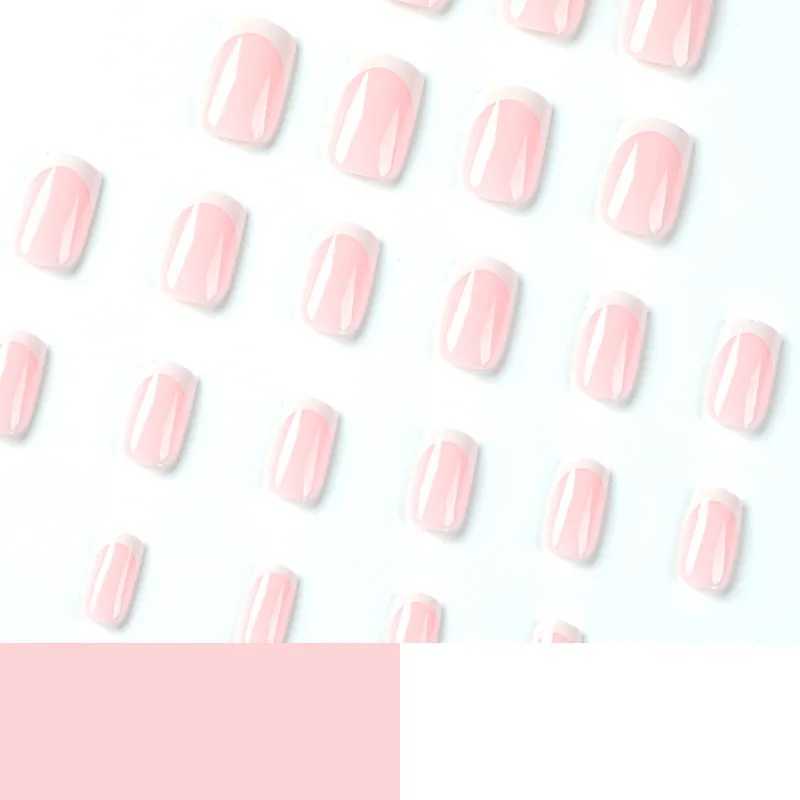 Simple white French wearable rectangular fake nails fully covered detachable with glue embossed on the nails. Wholesale of fake nails W250410