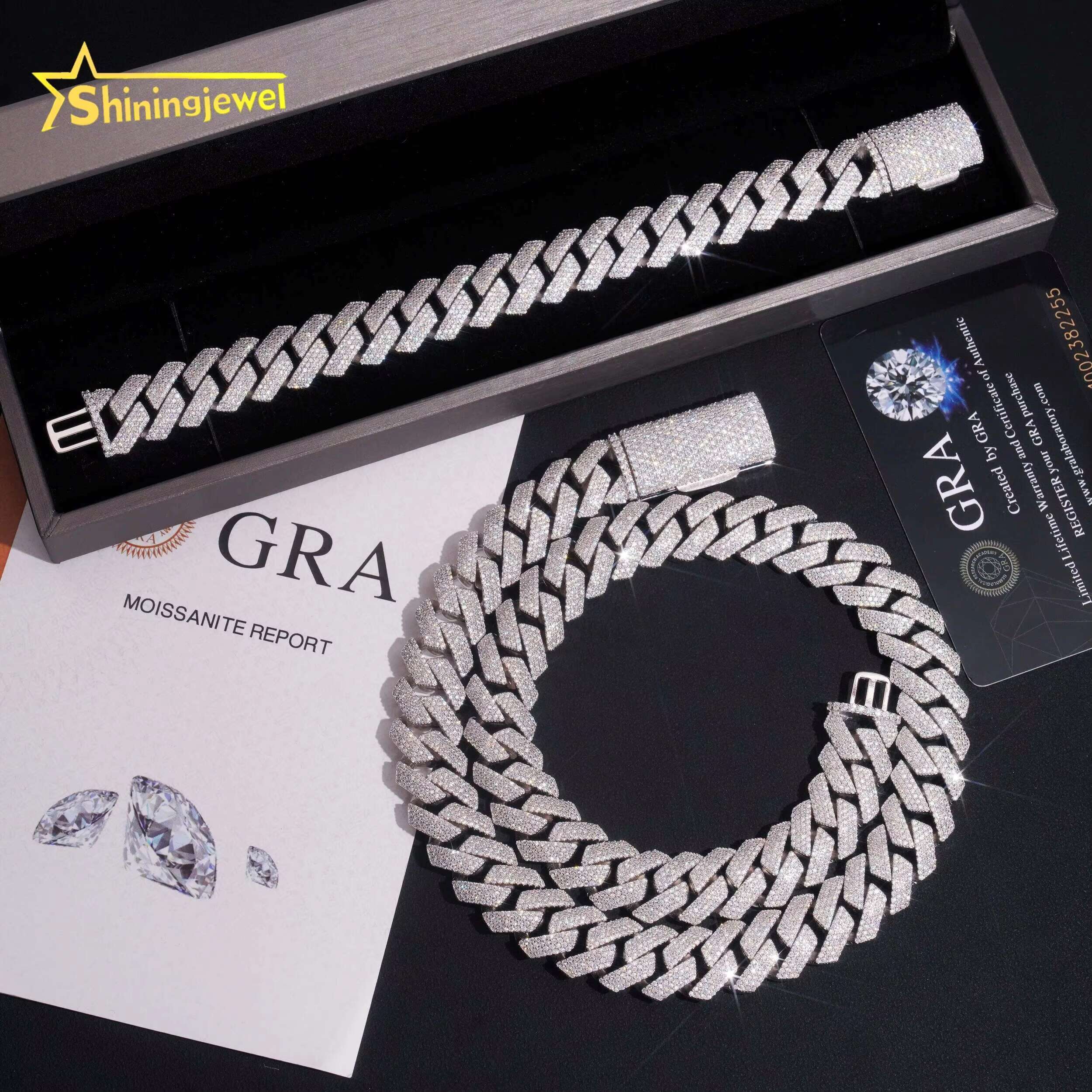 Iced Out Jewelry Luxury Hip Hop 15mm Width Moissanite Necklace Mens Silver Cuban Link Chain