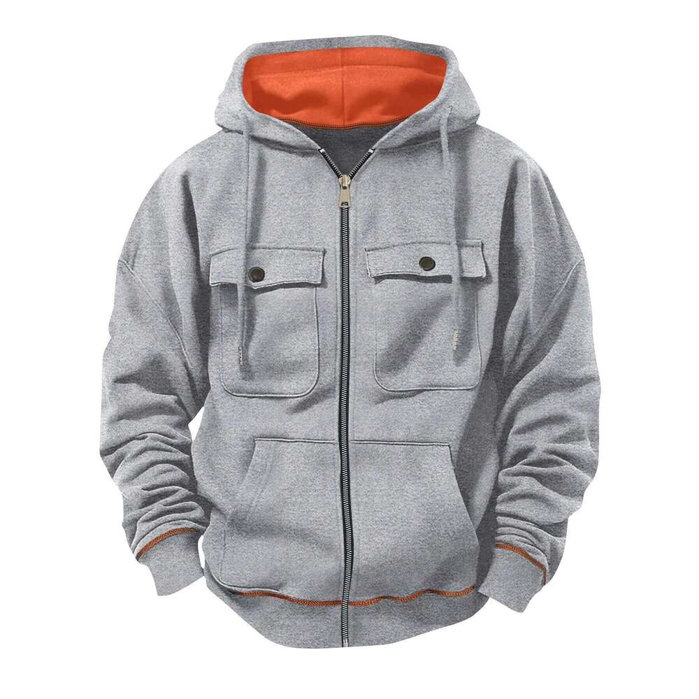 European and American Autumn Winter New Fleece-Lined Warm Men's Sweatshirt Foreign Trade Plus Size Casual Trendy Zipper Hoodie