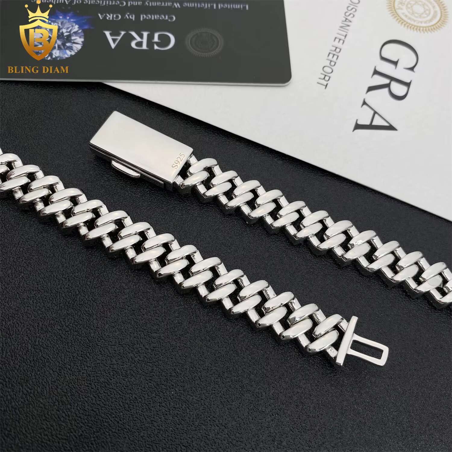12mm Hip Hop Jewelry 925 Sterling Silver Vvs Moissanite Miami Cuban Link Chain Bracelet Necklace Promotions and Discounts