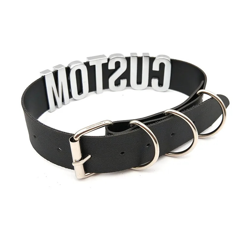 Black Goth Belt PU Customized Letters Choker Necklace Punk Sexy Men Women Personalized Collars Buckle Chocker Cosplay Jewelry 250409