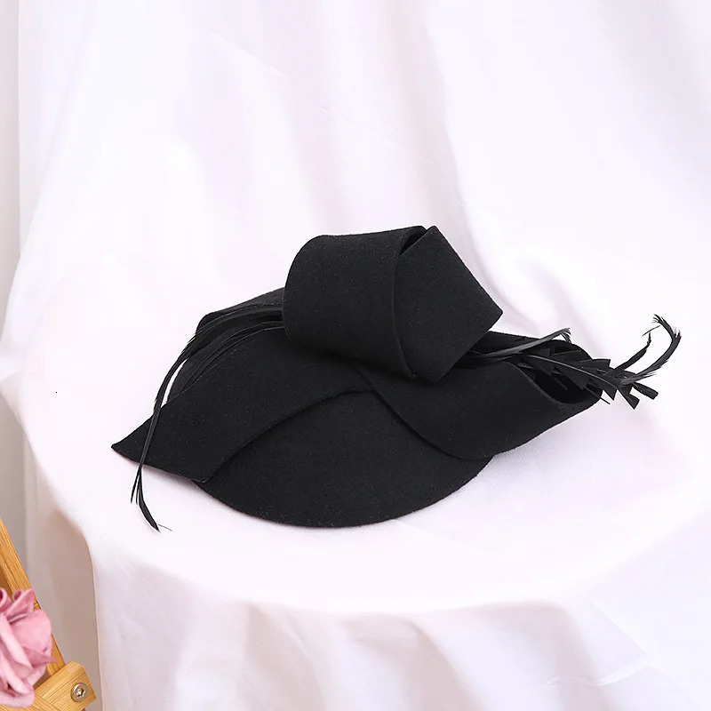 Lady Chic Fascinator Irregular Pillbox Cap Fashion Cloche Hats Woman Felt Beret Party Formal Fedora Church 100% Wool Headpiece 250409