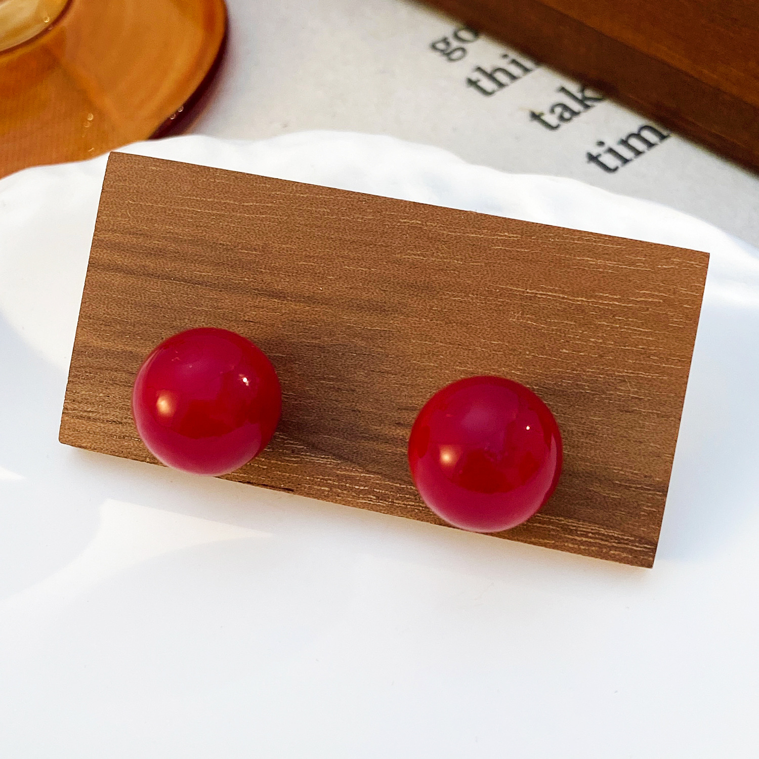 for Women New Year Elegant Fashion Commuting Ancora Red Cherry Bean Stud Earrings