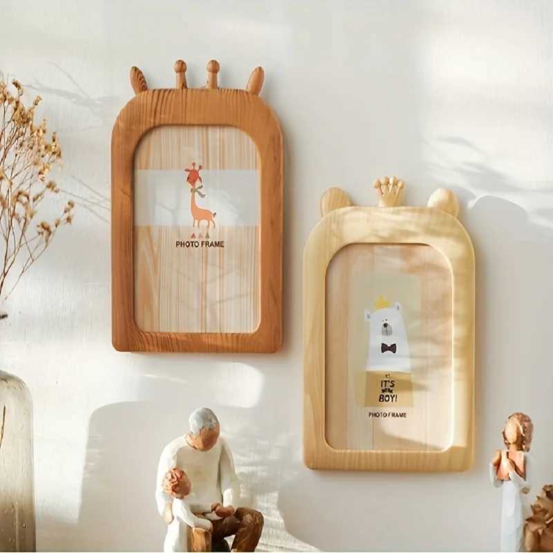 1pc cartoon Instagram style plastic desktop ornament can be hung on the wall imitation wood grain photo frame L251110 H260306