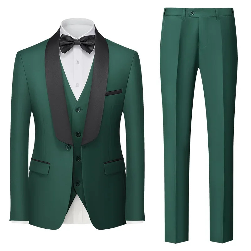 Red Mens Suit 3 Piece Wedding Party Dress Jacket with Pants Vest Blue Green Gray Black Available Asian Size M-5XL 6XL 250409