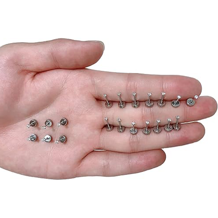 10 Pairs Tiny Cartilage Stud Earrings Stainless Steel Small Round CZ Stud Earrings Tragus Piercing Earring Set for Men Women Screw Flat Back 20G