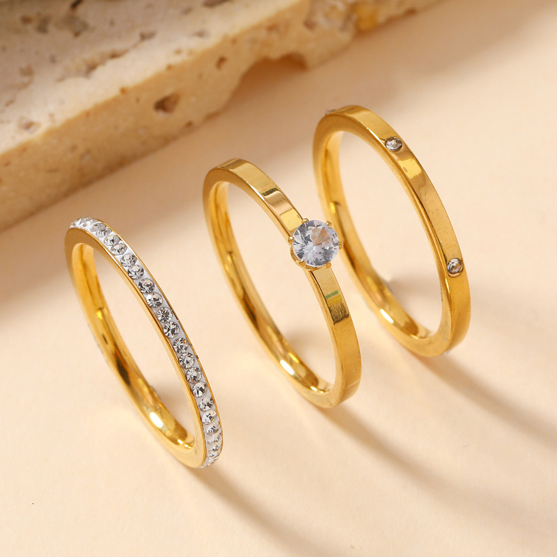 Cross Border Ring Three Piece Set Fashion Ring Light Luxury High-end Diamond Inlaid Clay Diamond Ring Women's Index Finger Designer Ring Tail Rin