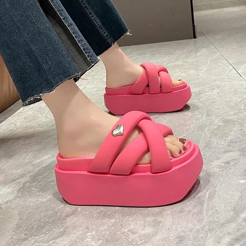 Sandals 2025 Chunky Women's Thick Bottom Wedge Heels Slides 8CM High Platform Casual Beach Flip Flops Woman