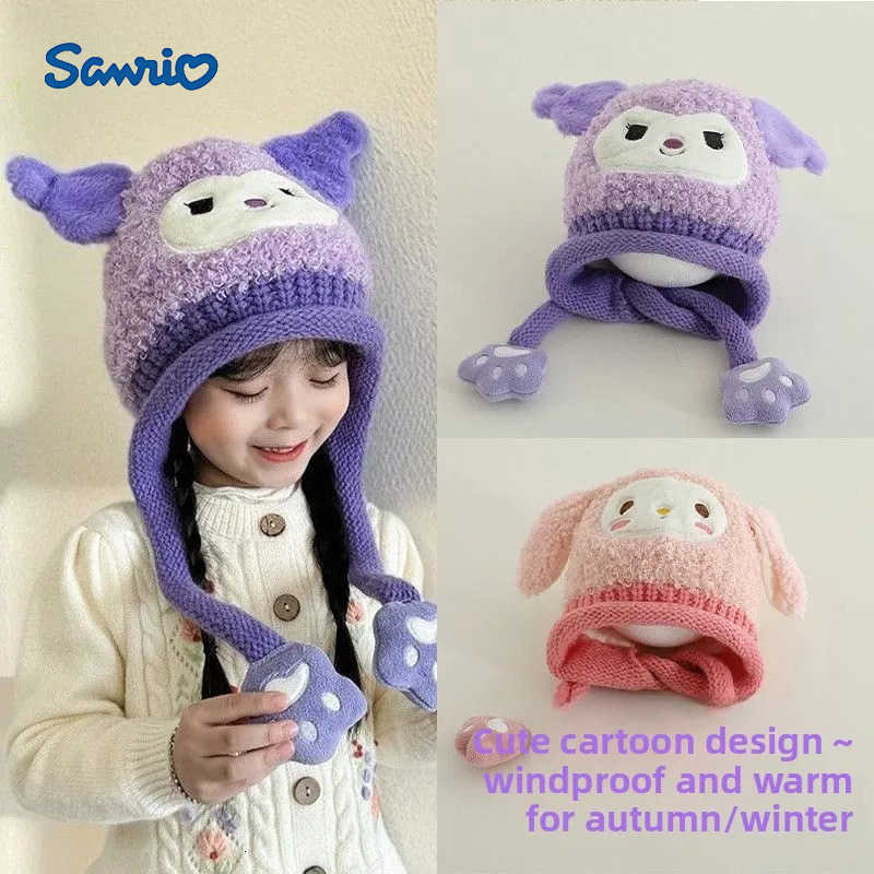Sanrio kuromi cartoon cute knitted hat creative Kawaii girls winter thickened warm windproof ear protection hat gift wholesale H251110