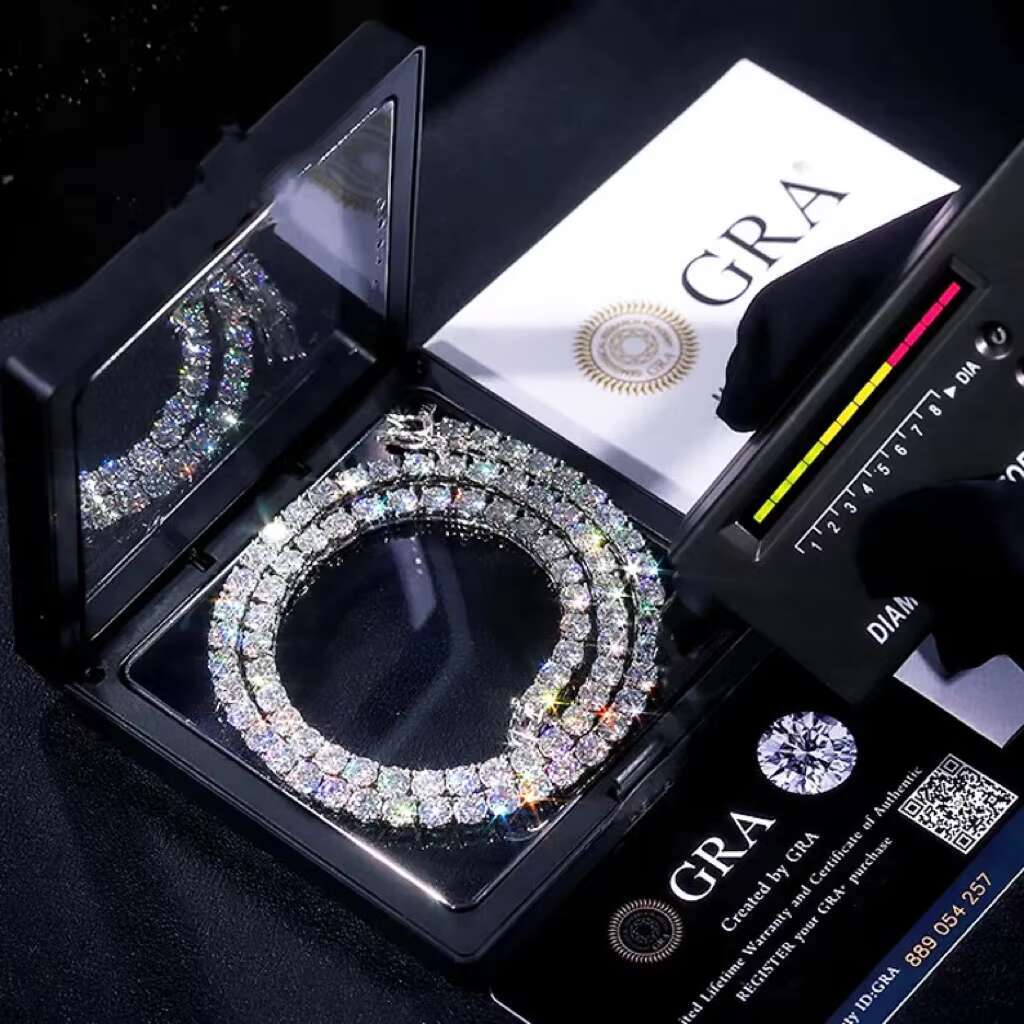 Hiphop Moissanite Bracelet 5mm Round Brilliant Cut 925 Sterling Silver Iced Out VVS Moissanite Tennis Chain