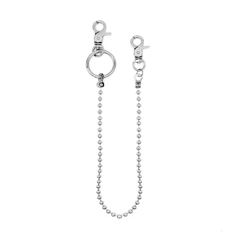 16cm long stainless steel bead money foreskin with chain rock punk Trouser Hipster pants jeans keychain clip accessory 250410