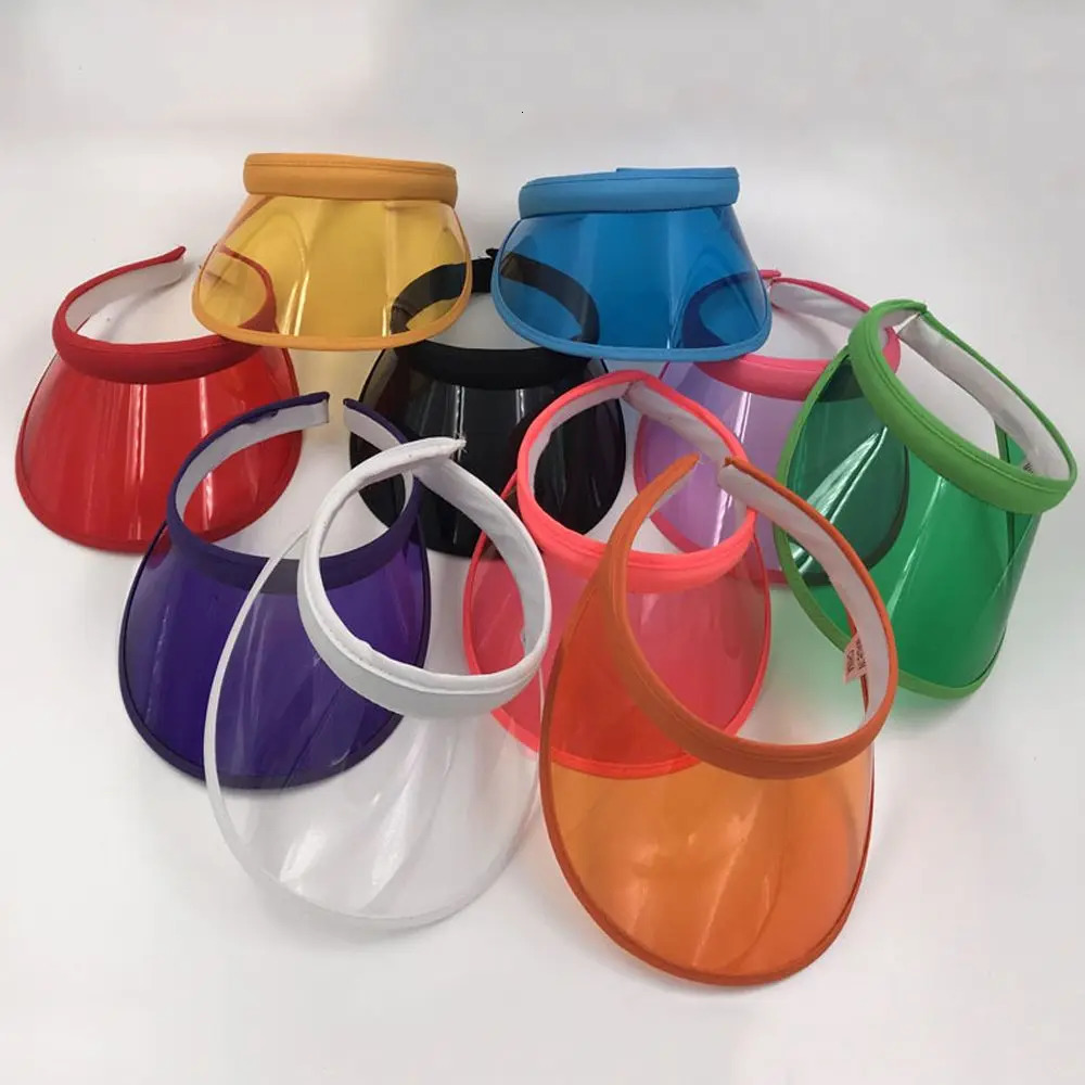 Fashion Summer Outdoor Sports Sun Protection Cap Unisex Clear Plastic Visor Hat Candy Color PVC Sunshade Hat UV Protection Hat 250403