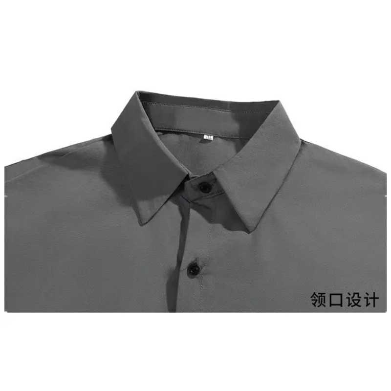 Advanced mens ice silk shirt for spring and summer thin luxurious loose Korean business shirt solid fashionable pleated dress jacket B0142 X250410