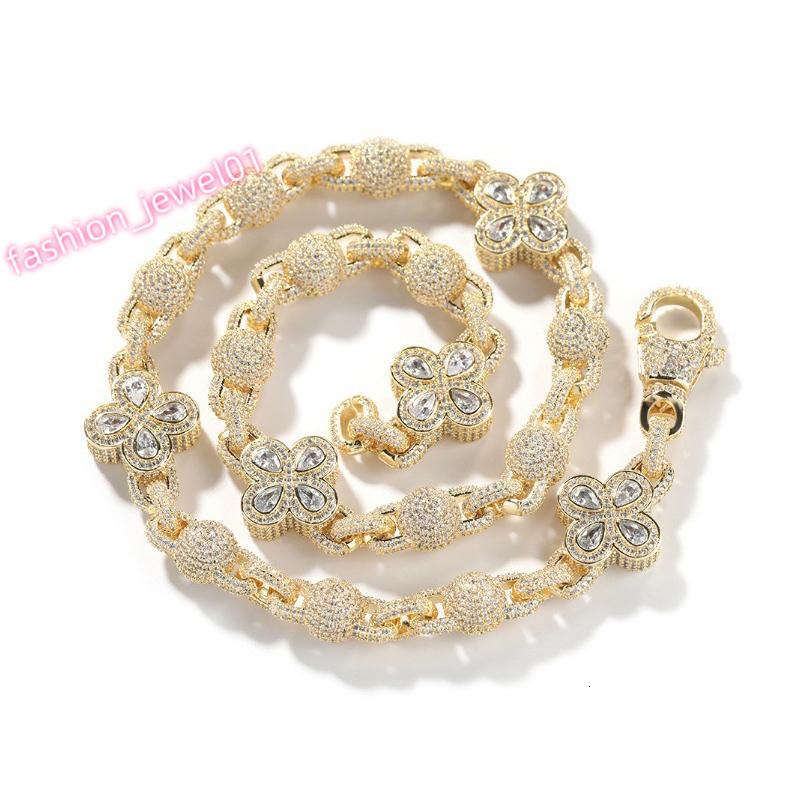 Personality European and American Fashion New Four Leaf Clover Round Ball Bead Necklace Mens Fine Jewelry Body Chain