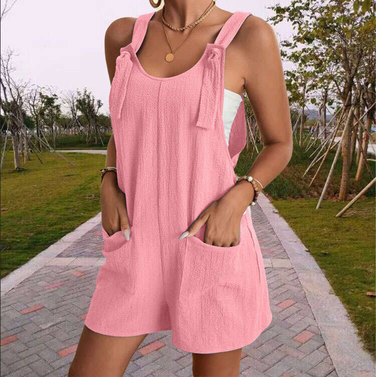 2025 Cross-Border European and American Women's Amazon Summer Casual Fashion Strap Shorts Jumpsuit Overalls for Women