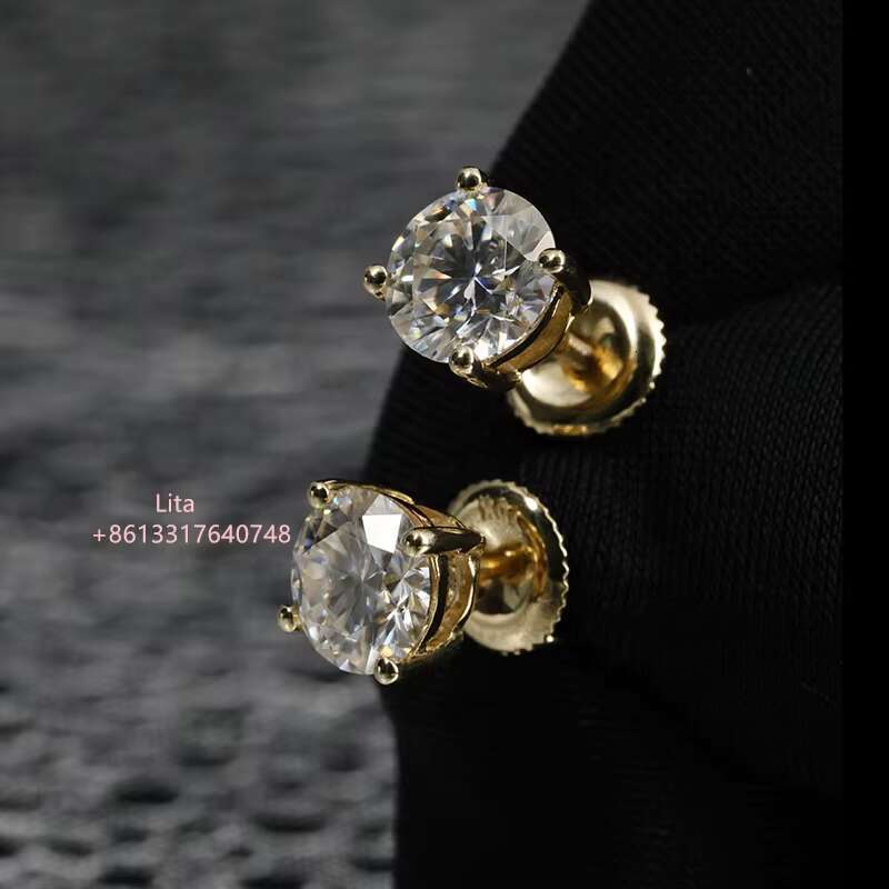 Factory Wholesale 1 Carat D Color Moissanite Diamond Gemstone Sterling Silver Stud Screw Earrings