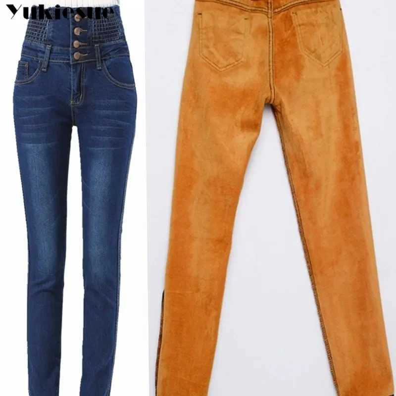 winter warm thick fleece womans jeans with high waist jeans woman mom jeans womens jeans for women jean femme clothe black C251110