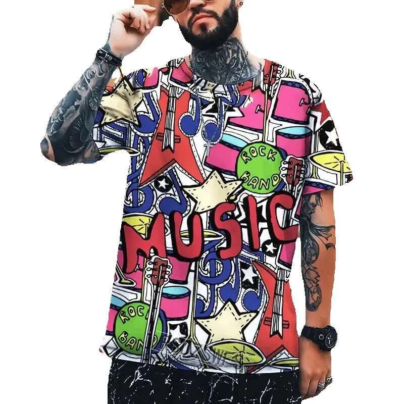 Fashion graffiti pattern men's fashion street hip-hop 3D printed short sleeved cool oversized sweater T-shirt