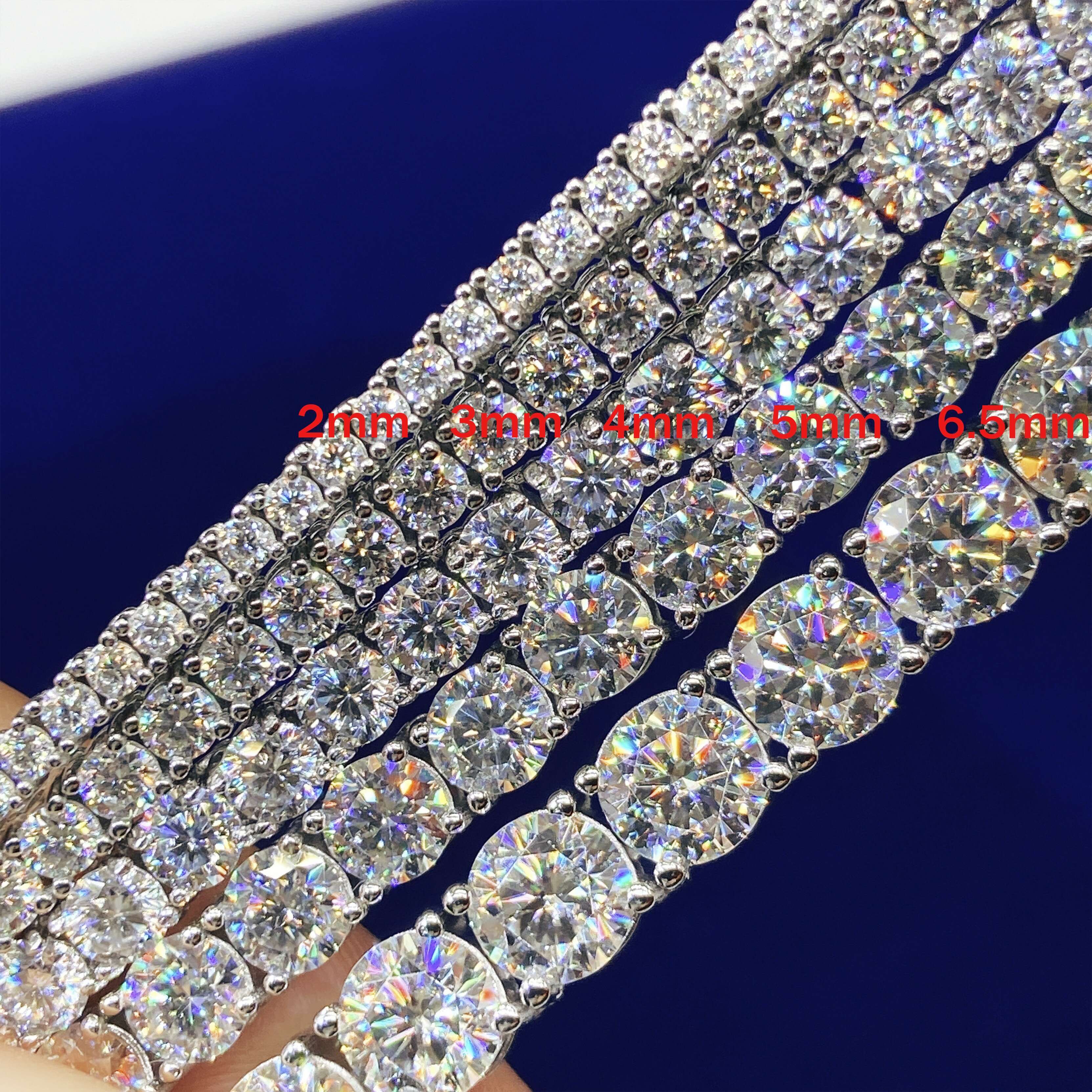 Customize 2mm 3mm 4mm 5mm 6.5mm 7mm 7.5mm 8mm Silver S925 Bracelet Necklace VVS Moissanite Diamond Luxury Tennis Chain