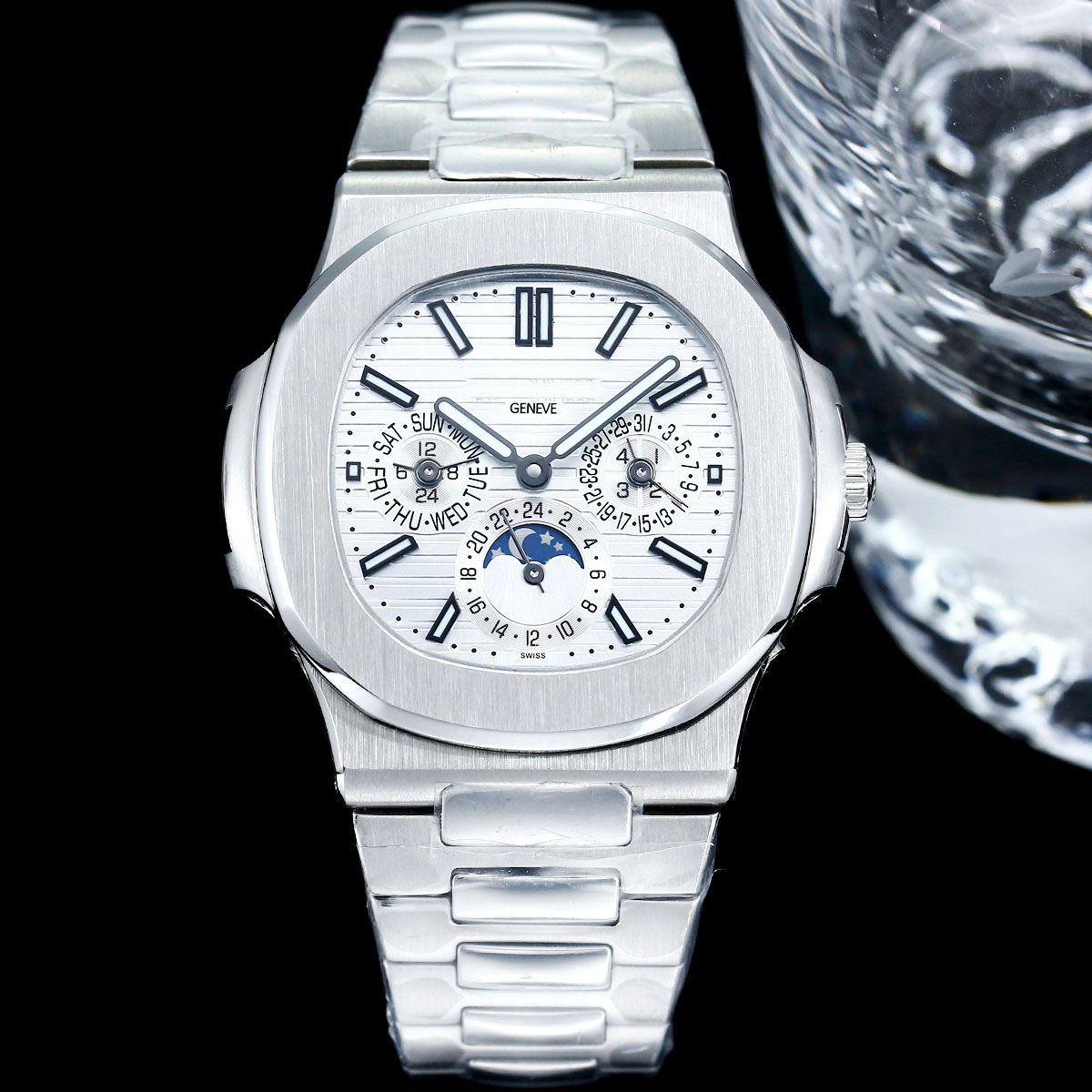 5740/1G-001 Luxury Mens watch Moonphase Watches Cal.240 Automatic Mechanical 28800 vph Multifunction Wristwatch Sapphire 904L Stainless Steel Waterproof