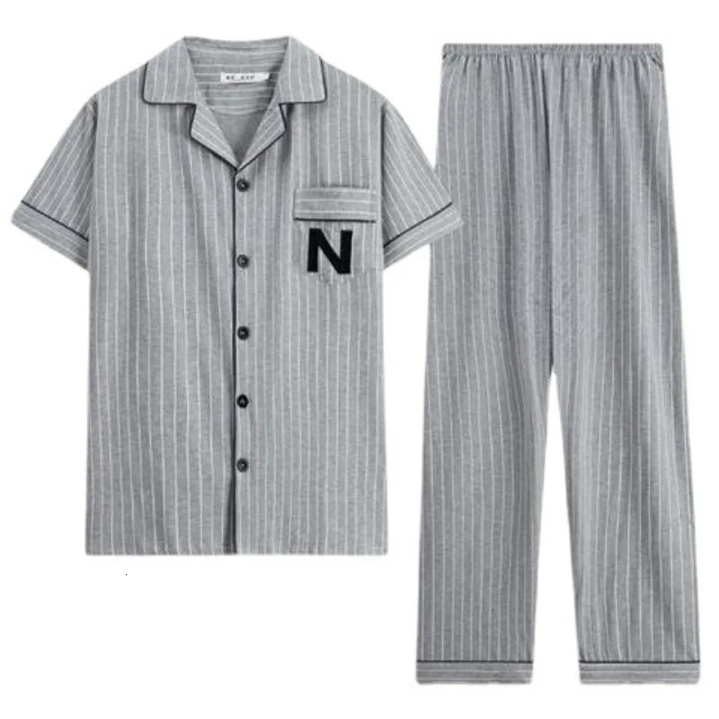 100% pure cotton button up top and pants mens plus size pajamas casual simple and fashionable youth pajamas 250410