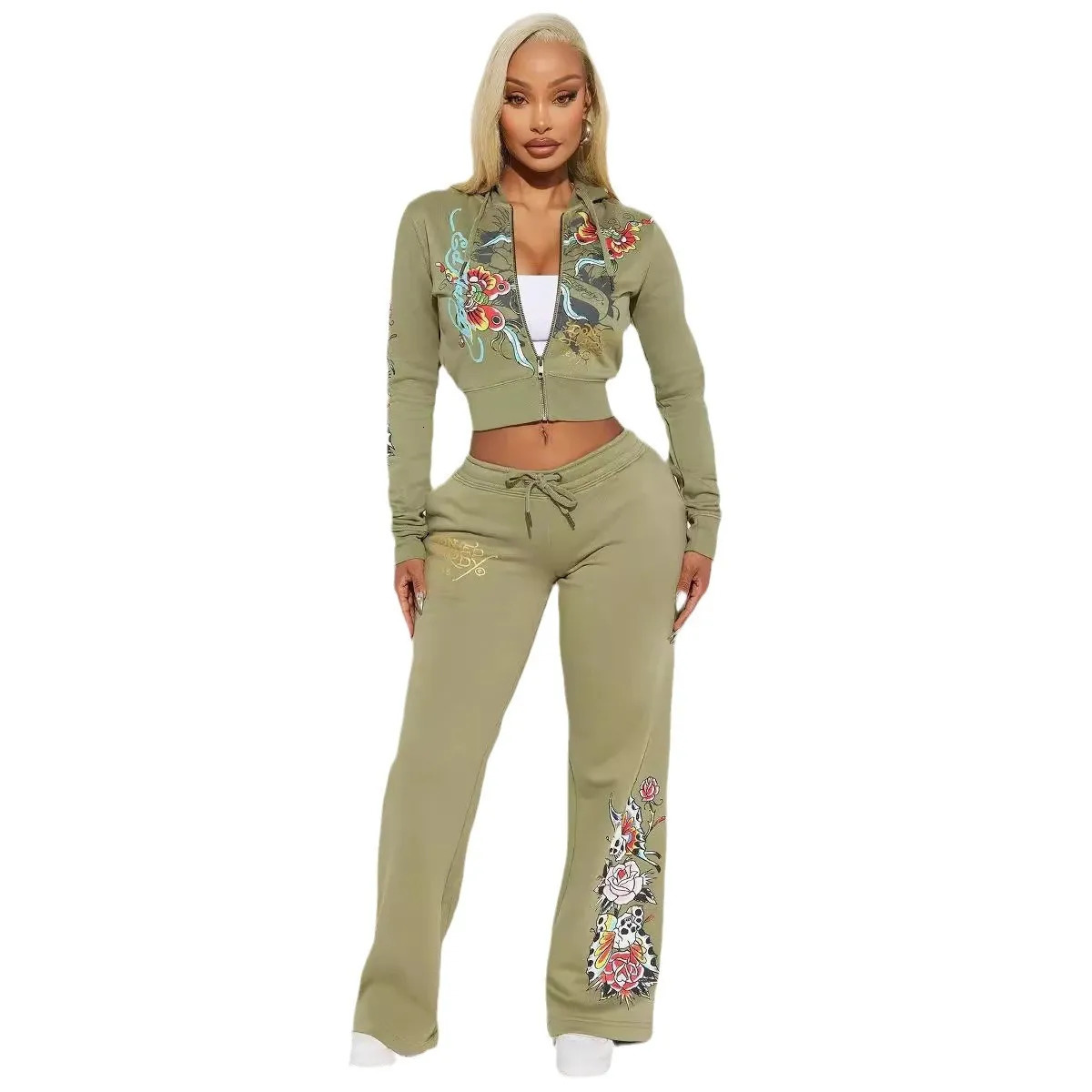 Fashionable Womens Sweatshirt Suit Cross-Border European American Style Printed Positional Skirt Set two piece sets 250409