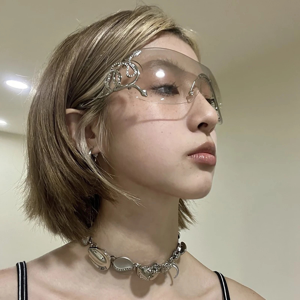 Borderless gradient snake shaped temple sunglasses oversized Y2k fashion packaging punk technology goggles shadow women 250410