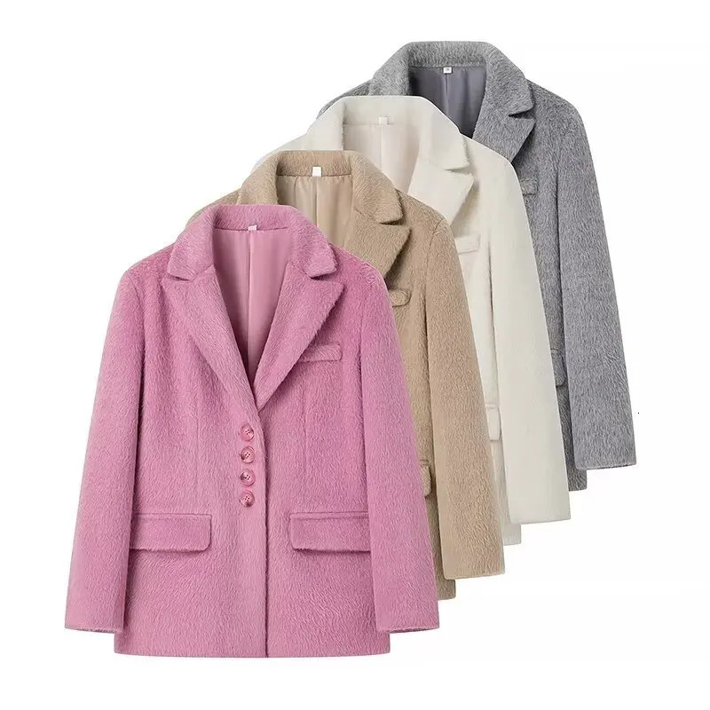 Women Winter Blazer Coat Turn Down Collar Warm Fashion n Feminino Tops Clothes 251110