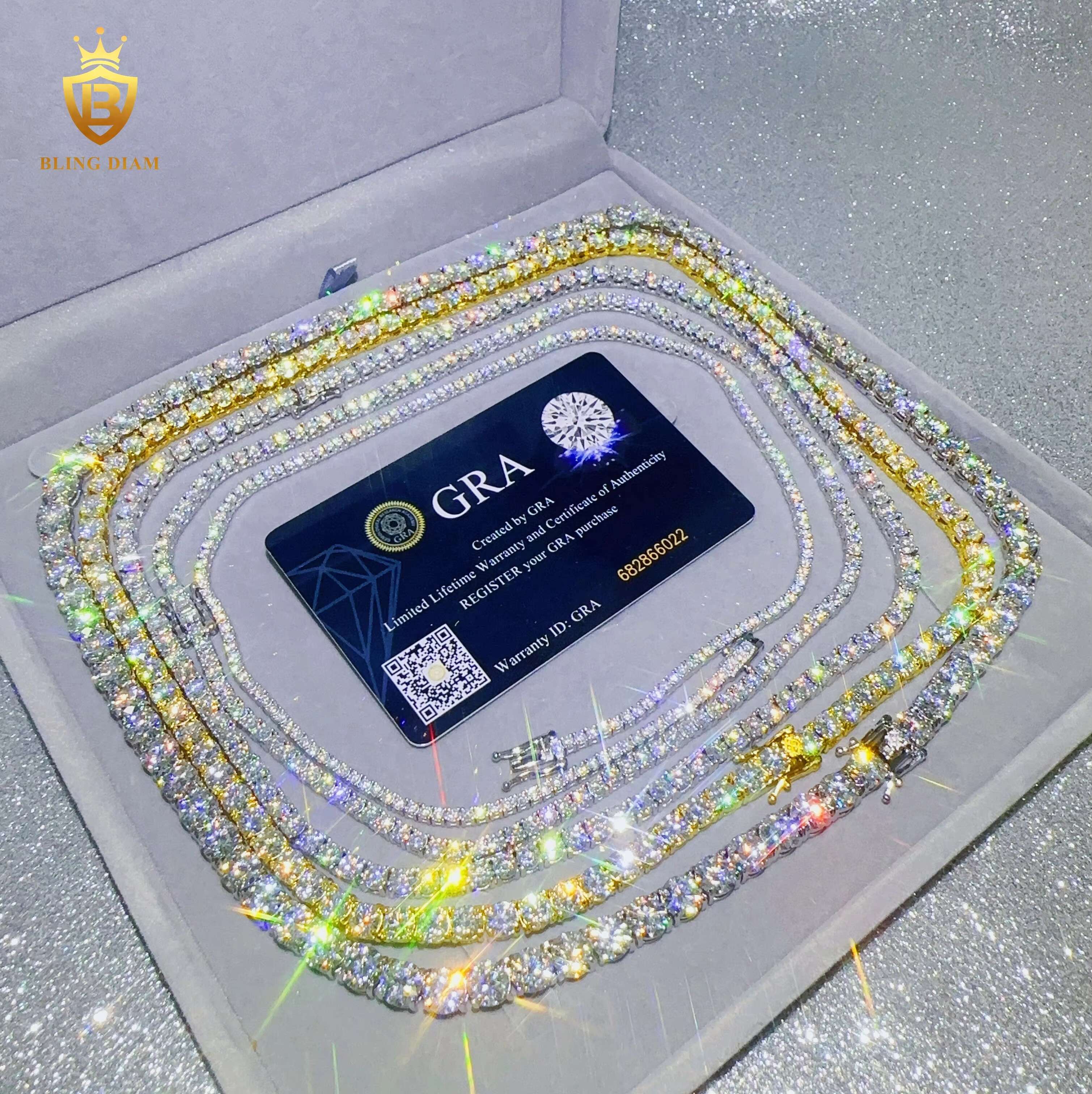 2mm 3mm 4mm 5mm 6.5mm Fine Jewelry Necklace bracelet 925 Sterling Silver Hiphop Chain VVS Moissanite Tennis Chain