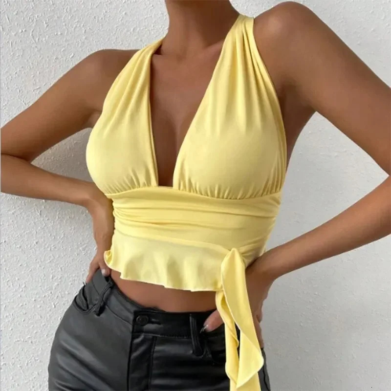 Swimwear womens sexy tight swimsuit deep Vneck pleated beach top 2025 bikini 250408