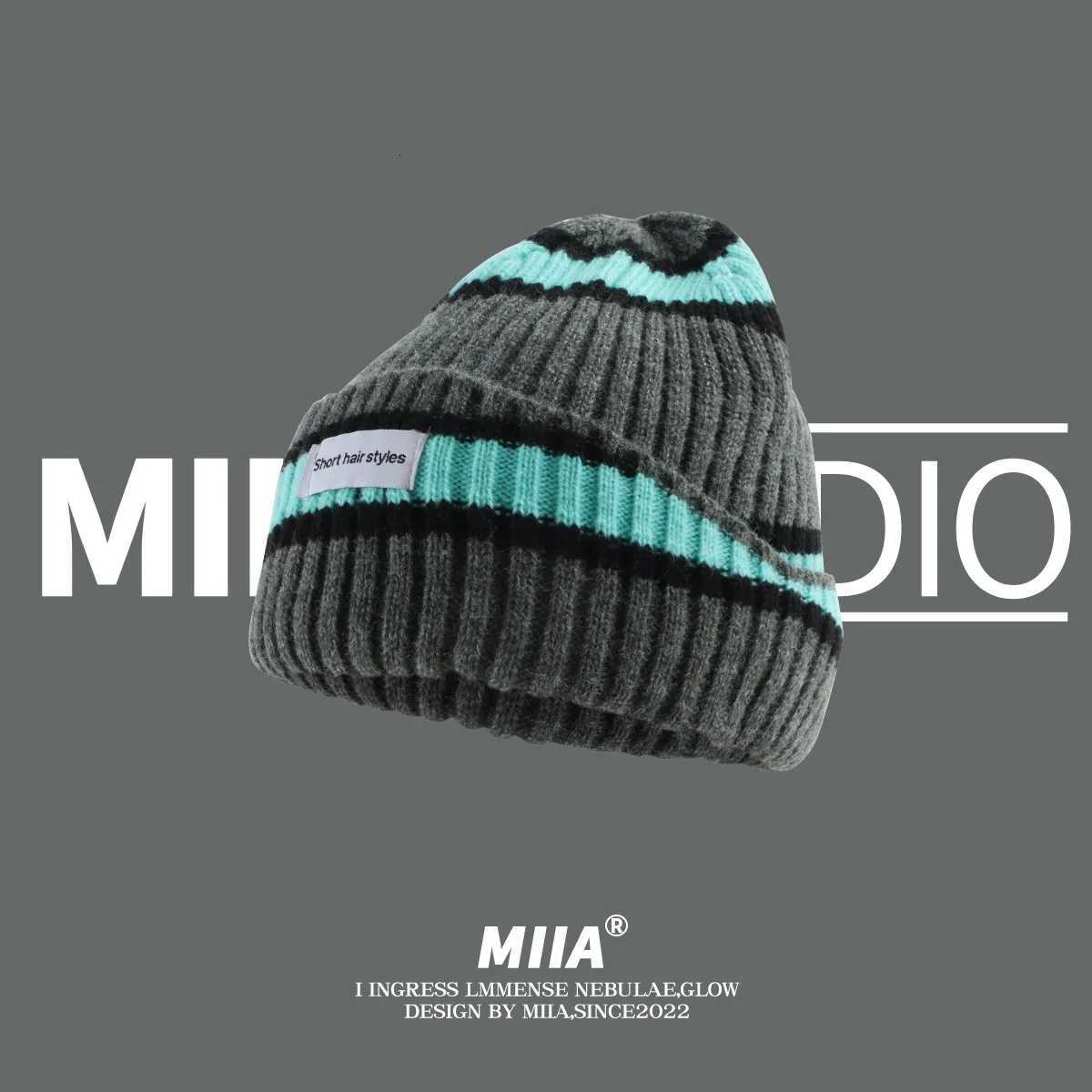 Striped Beanie Winter Hats For Women Knitted Retro Thickened Warm Baggy Cap Trendy Windproof Ear Protector Bonnet FemaleXJ251110