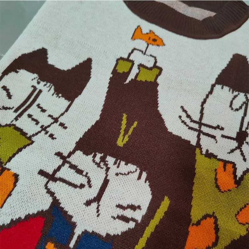 Fashion BIG PROMOTION Y2k American Autumn/Winter Womens Cute Cartoon Cat Embroidery Harajuku Retro Style Knitted Pullover Sweater Y251110
