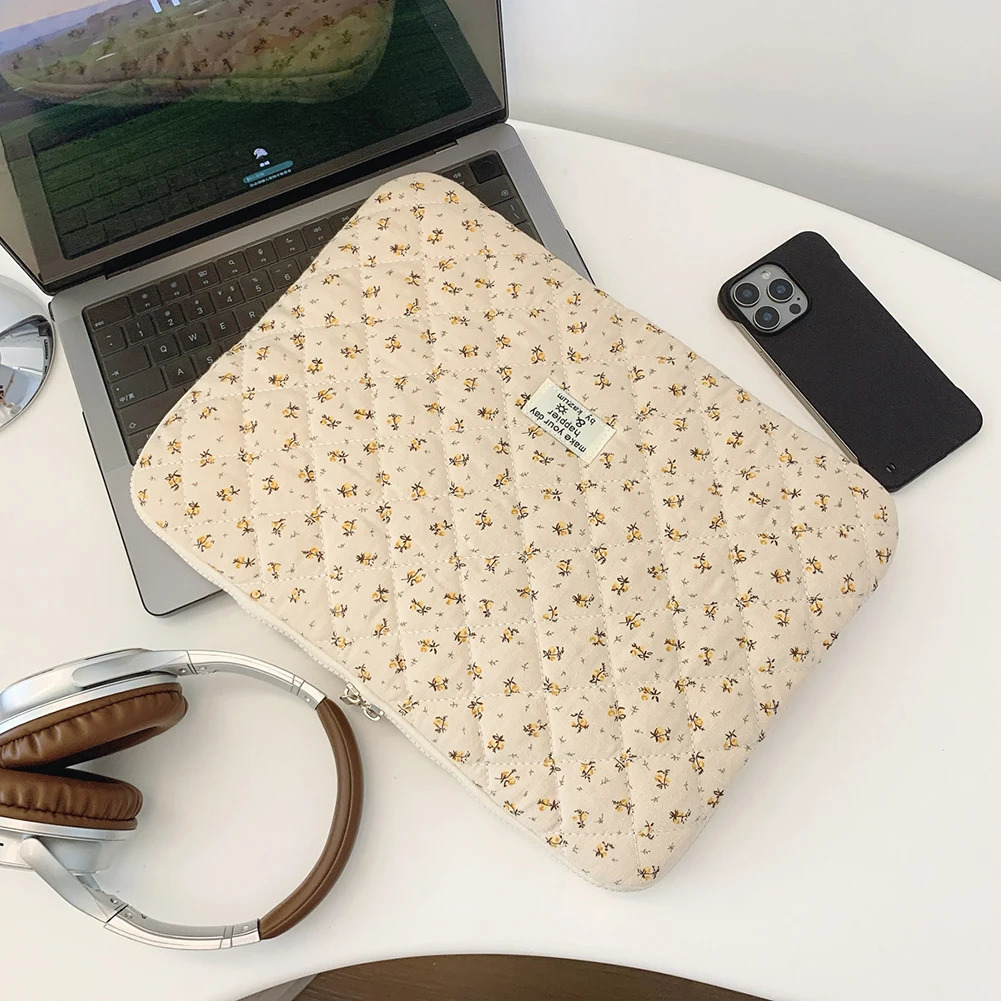 Flower Printed Laptop Sleeve Quilted Laptop Carrying Case Protective for 11-15 Inch Laptop Tablet250403