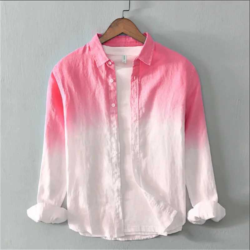 Spring and Autumn casual long sleeved collar shirt 3D printed light colored mens fashionable linen shirt XS-6XL X250410