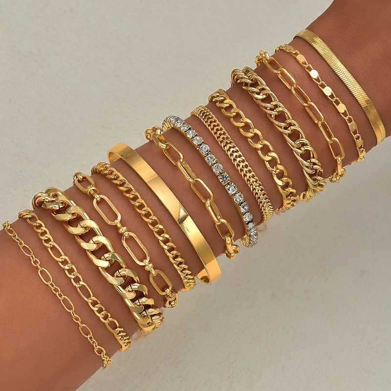 14pcs Elegant Minimalist Multi-Element Metal Chain Bracelet Set Vintage Rhinestone Twist Chain Metal Bracelets For Women JewelryT251110