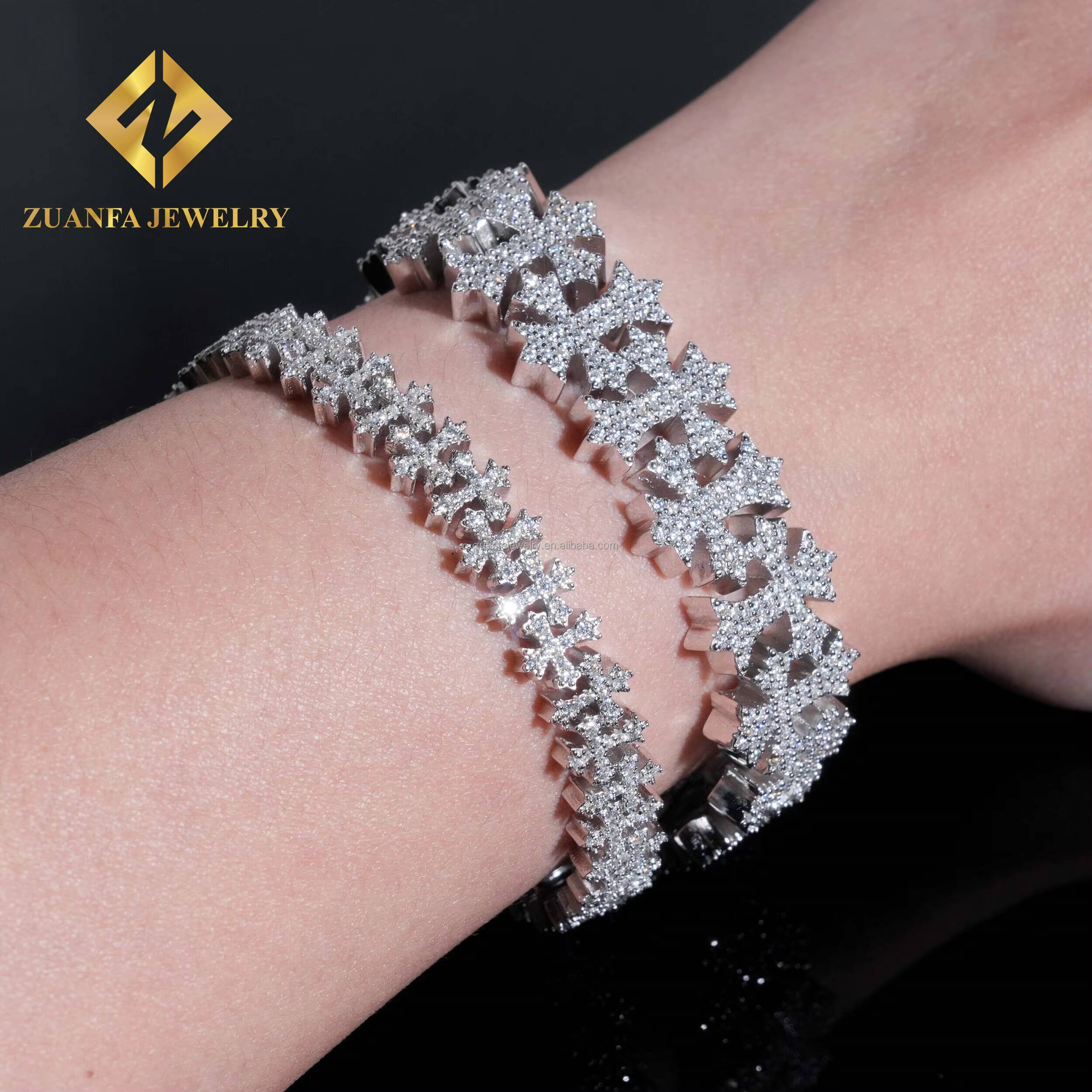 Unique Design Rapper Jewelry Luxury Iced Out Hip Hop Jewelry S925 Silver Moissanite Diamond Cross Shape Miami Cuban Bracelet