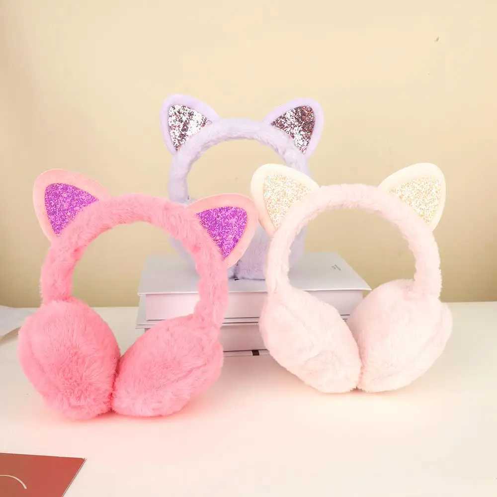 Cute Sequin Plush Cat Ear Earmuffs Women Girls Fluffy Earflap Warmers Outdoor Earmuffs Fluffy Earflap Headband Ear Cover W251110