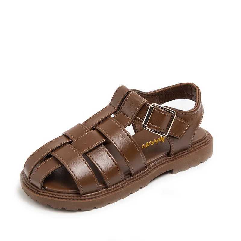 Childrens sandals for girls peeking at toes solid color boys GLADIATOR sandals 2023 summer new non slip unisex childrens beach shoes Z250410